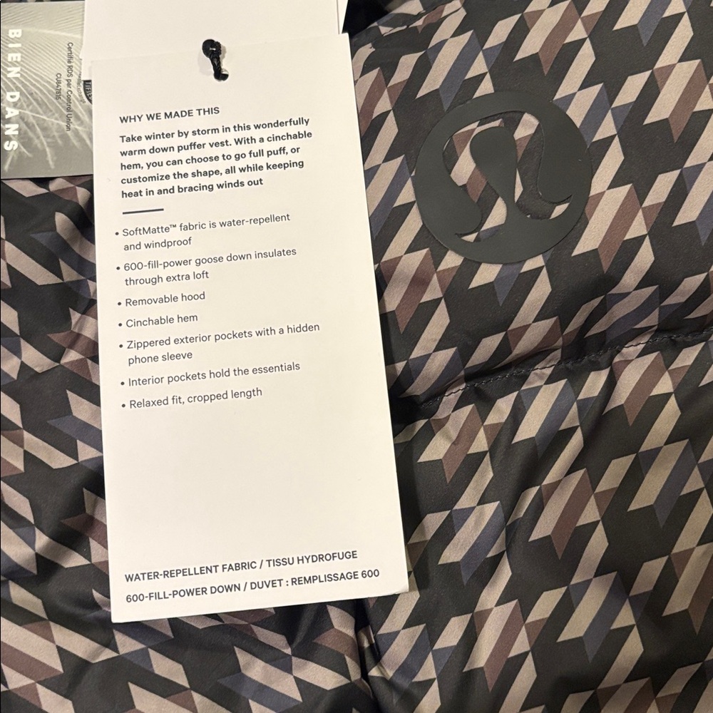 Lululemon Wunder Puff Cropped Vest *Graphic, Horizon Houndstooth Brown Multi, 6 - Picture 10 of 14